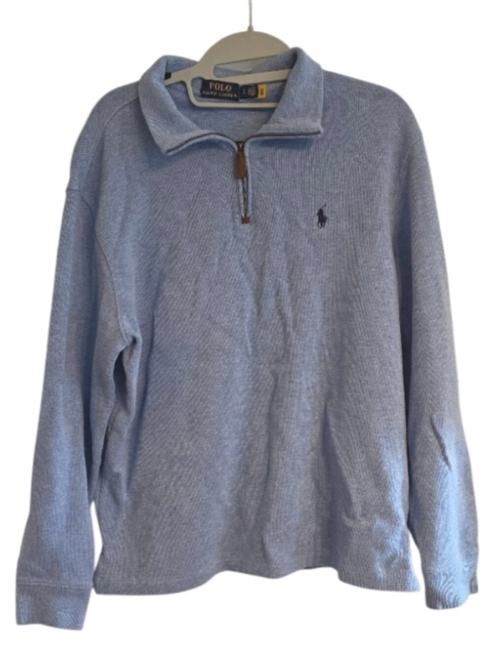 Polo by Ralph Lauren Light Blue Quarter Zip Estate Rib Sweater Mens Large Preppy